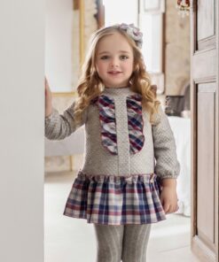 97. Miranda Tema Axadrezado Bordeaux | Vestido Combinado Cinza e Xadrez Bordeaux com Folhos