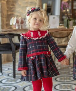 97. Miranda Tema Natal | Vestido Azul Marinho e Vermelho Axadrezado com Detalhes em Renda