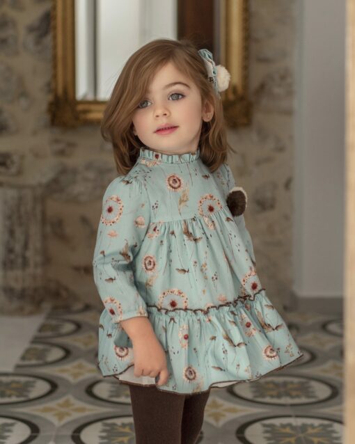 97. Miranda Tema Azul | Vestido Azul com Estampado e Pompons