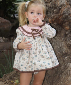97. Diverdress | Vestido Bege Florido com Gola e Tapa Fraldas