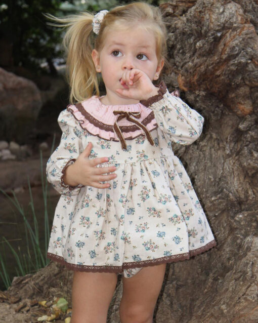97. Diverdress | Vestido Bege Florido com Gola e Tapa Fraldas