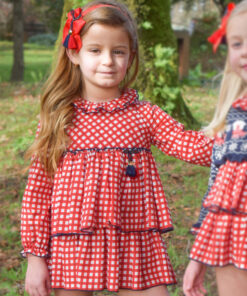 97. Lolittos Tema Siberia | Vestido Xadrez Vermelho com Detalhes em Azul Marinho