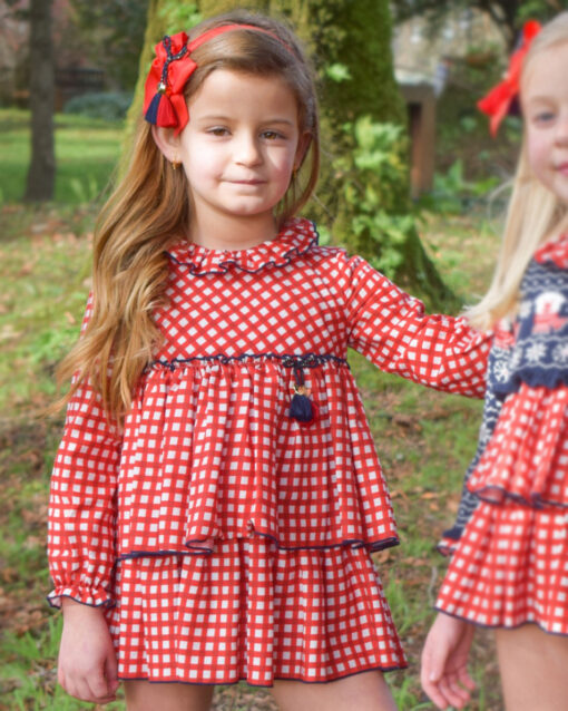 97. Lolittos Tema Siberia | Vestido Xadrez Vermelho com Detalhes em Azul Marinho com Tapa Fraldas - Image 2