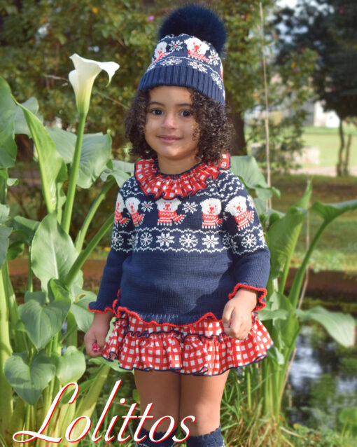 97. Lolittos Tema Siberia | Conjunto de Camisola Azul Marinha com Gola e Tapa Fraldas