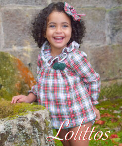 97. Lolittos Tema Acebo | Vestido Xadrez Vermelho e Verde com Gola e Tapa Fraldas