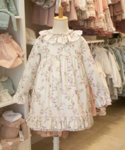97. Lor Miral | Vestido Bege com Padrão Florido e Gola