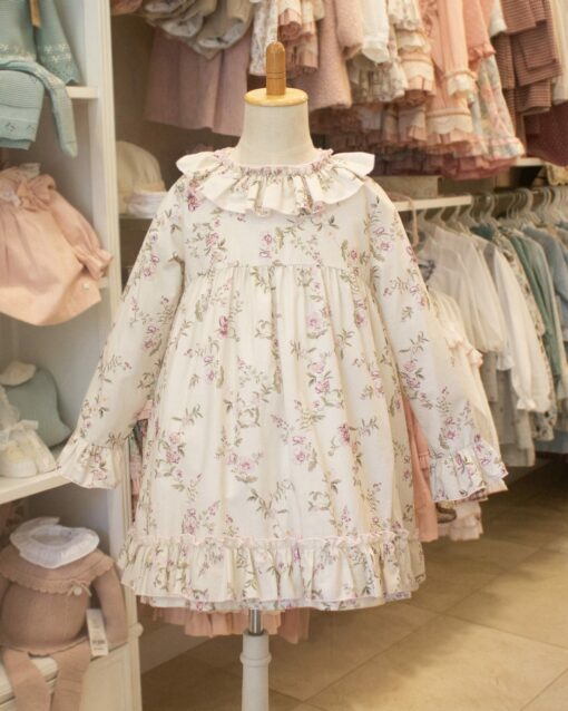 97. Lor Miral | Vestido Bege com Padrão Florido e Gola