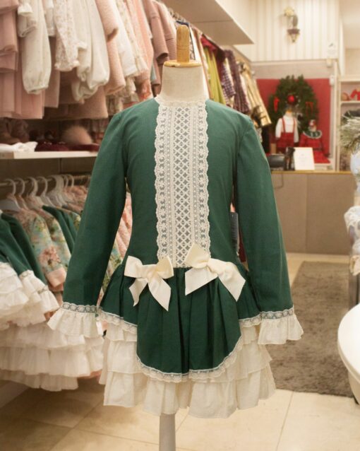 97. Debesos | Vestido Verde com Detalhes em Renda de Cintura Descida