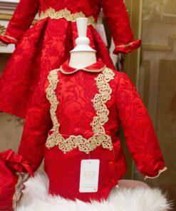 97. Tema Natal Conjunto de Tapa Fraldas e Camisa Vermelhos com Detalhes em Renda