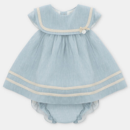 Vestido e tapa fraldas azul em linho da Martin Aranda